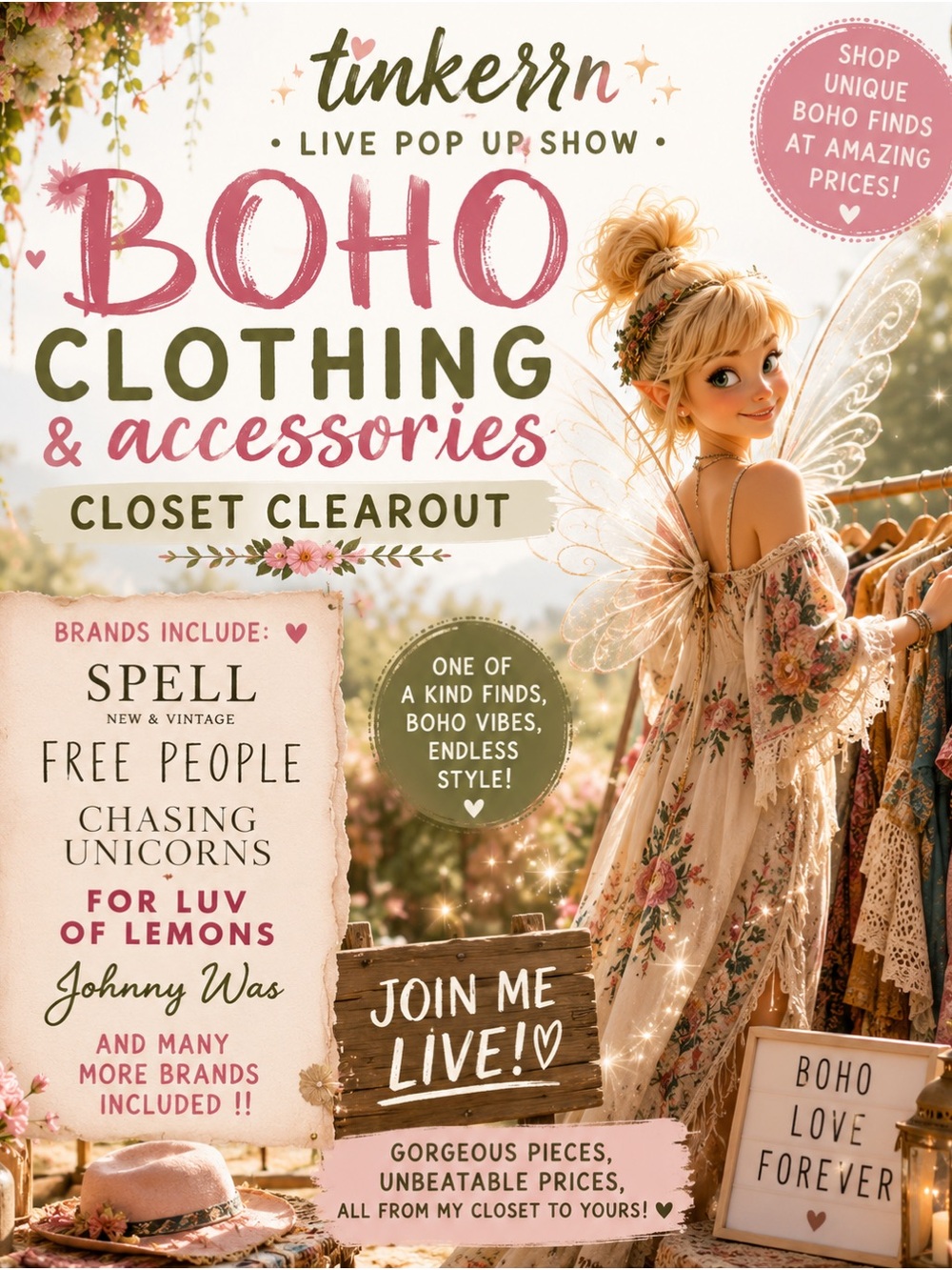Boho Clothing & Accessories Live Pop Show Flyer - like to be notified when live